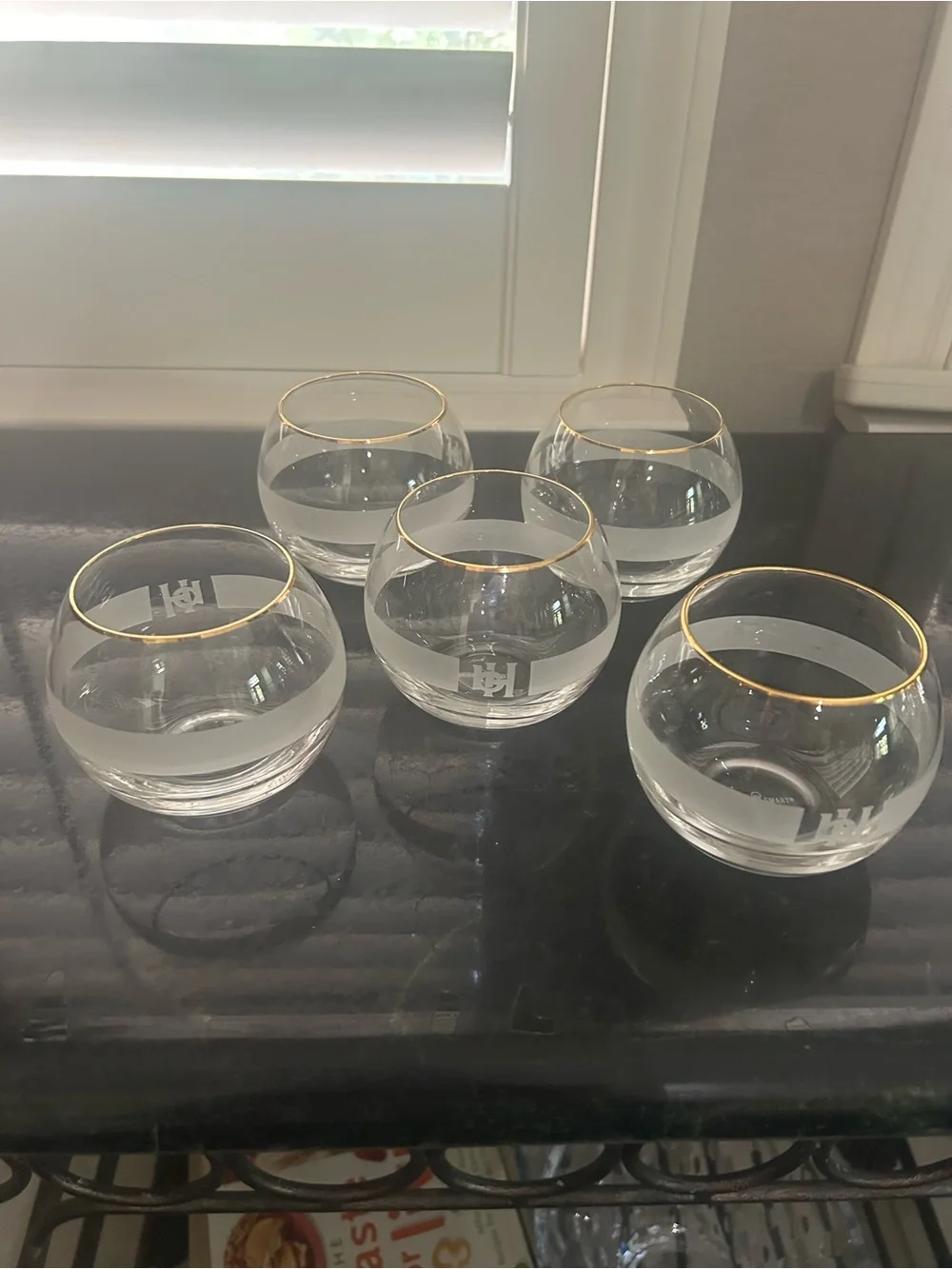 Gold-Rimmed Clear Glass Dessert Bowls candle holders or wine glasses - Set of 5